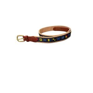 Leather Man Ltd Men's Blue Flag Print Preppy Academia Collegiate Belt Size‎ 36
